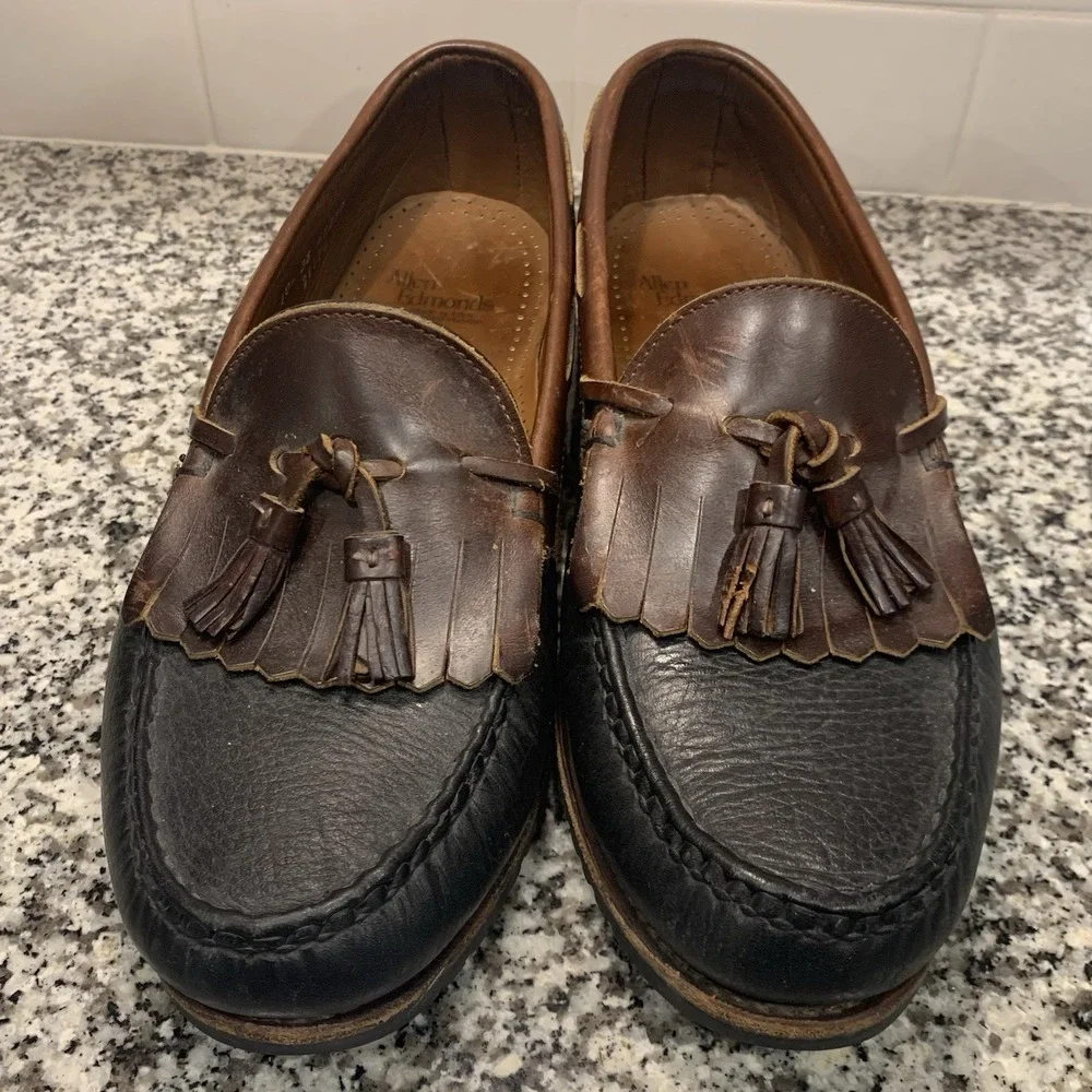 Allen Edmonds #42250 Nashua Mens Size 10 D Black Brown Kiltie Tassel Moc Loafers